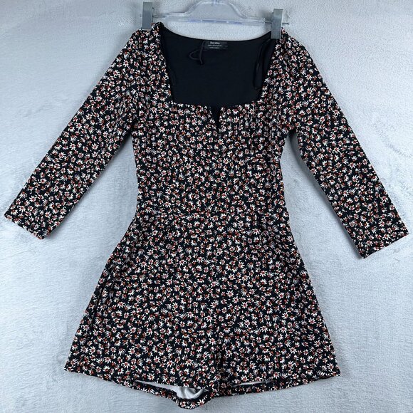 Bershka Womens Playsuit Romper Floral Print Notch Front Square Neck Multicolor M - Picture 2 of 14